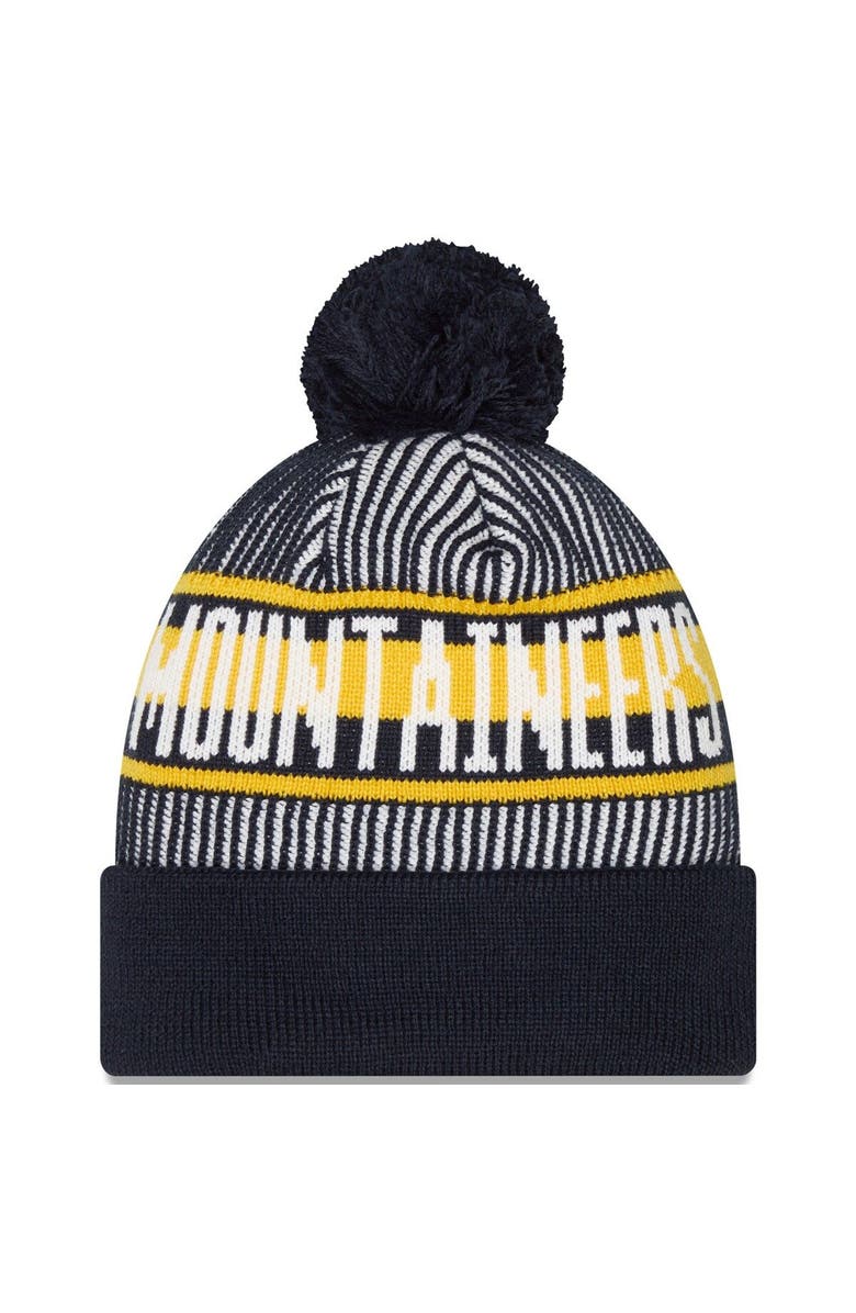 New Era Men's New Era  Navy West Virginia Mountaineers Logo Striped Cuff Knit Hat with Pom, Alternate, color, Navy