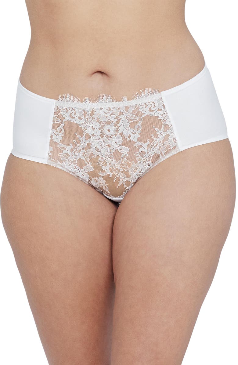 Skarlett Blue Entice Front Lace Brief, Main, color, White/Nylon