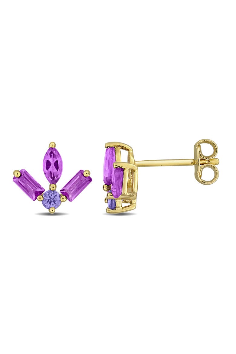 African Amethyst & Tanzanite Cluster Stud Earrings, Main, color, PURPLE