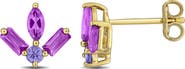 DELMAR African Amethyst & Tanzanite Cluster Stud Earrings
