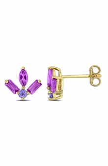 African Amethyst & Tanzanite Cluster Stud Earrings