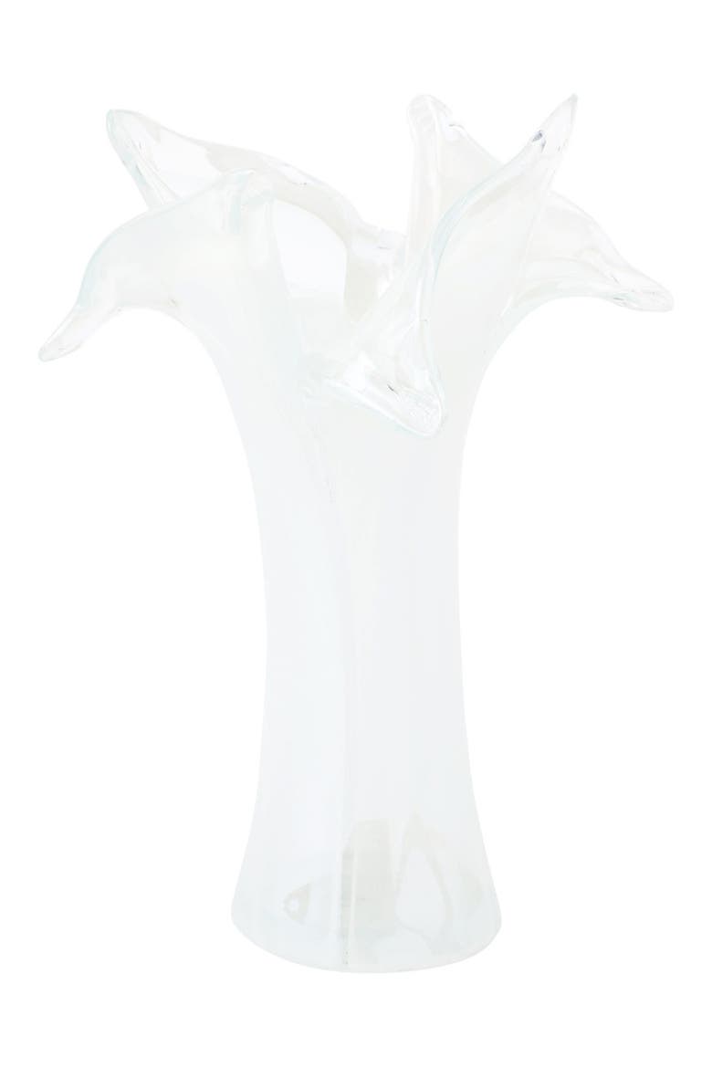 Onda White Glass Twisted Flower Vase, Main, color, WHITE