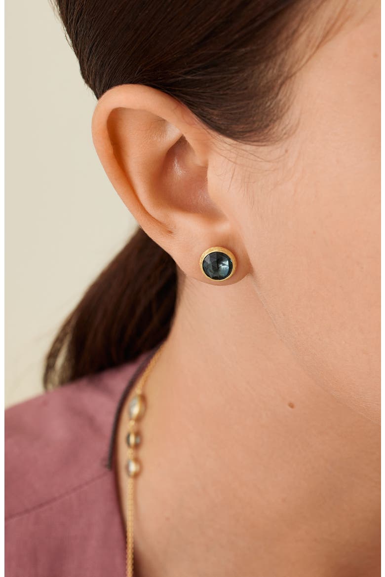 Jaipur Semiprecious Stone Stud Earrings, Alternate, color, YELLOW GOLD/ BLUE TOPAZ