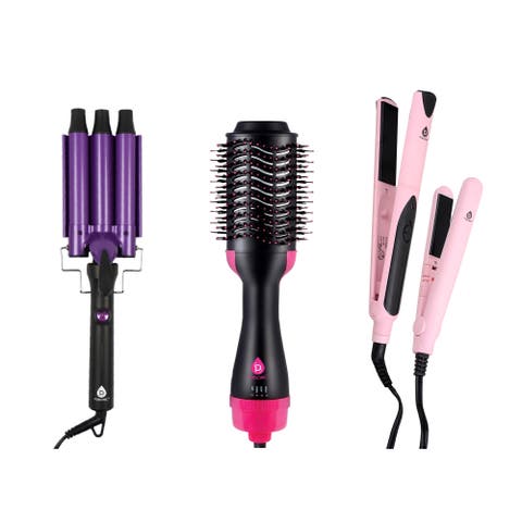 Professional Hair Styling Trio Triple Barrel Curler, One-Step Volumizer 
Flat Iron Duo Pack