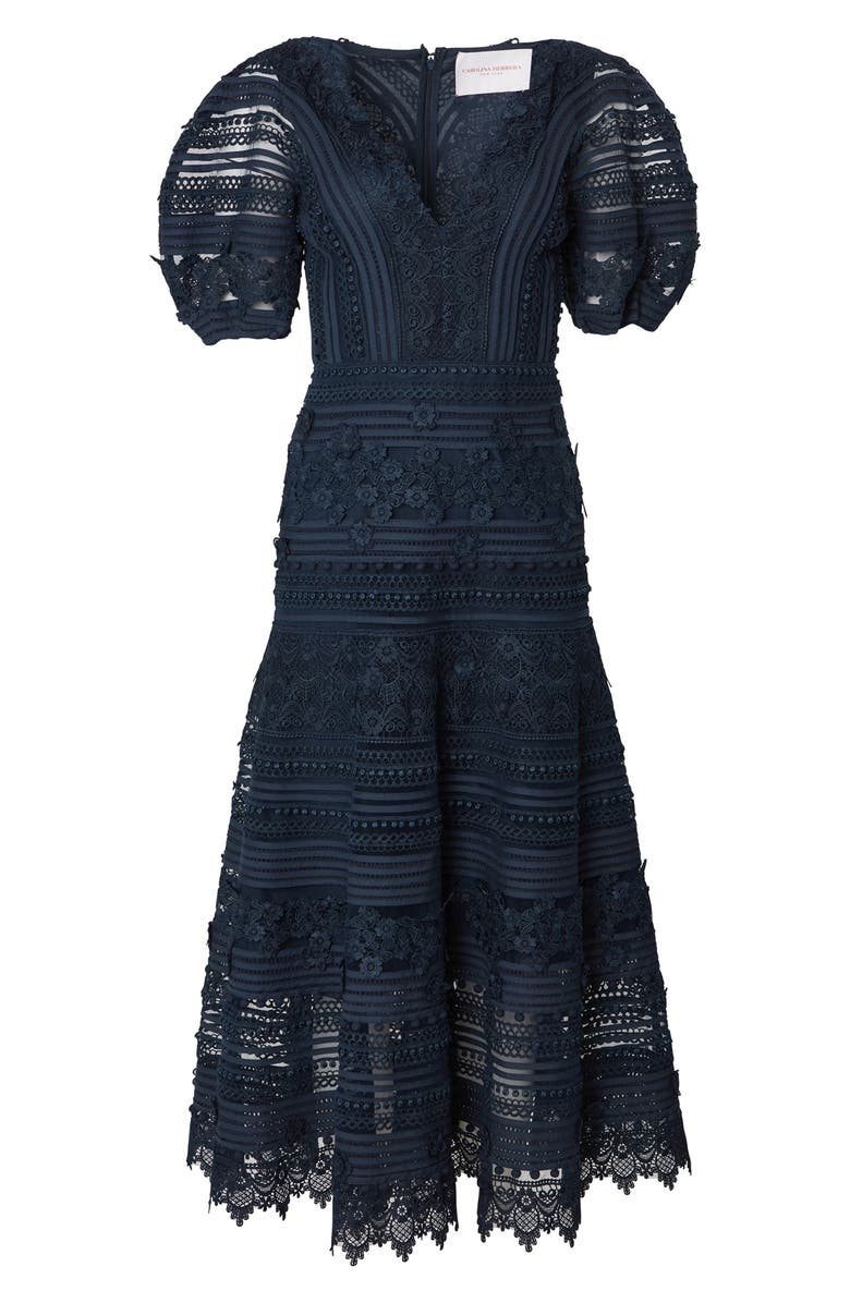 Carolina Herrera Embroidered Puff Sleeve Dress, Alternate, color, 