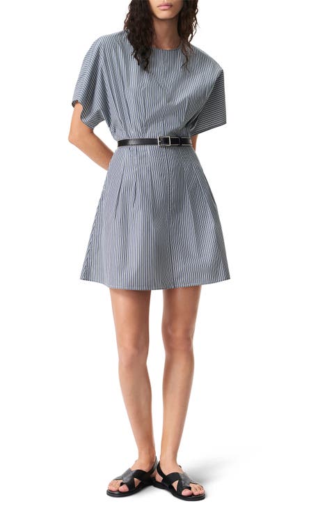 Maddie Stripe Pleated Cotton Poplin Dress