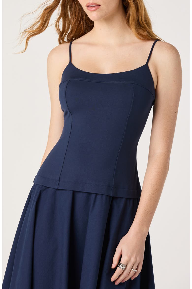 Cierra Mixed Media Fit & Flare Midi Dress, Alternate, color, NAVY