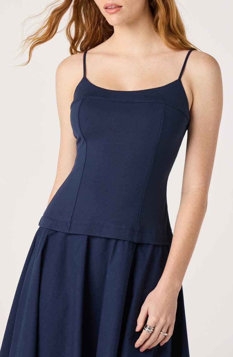 ASTR the Label Cierra Mixed Media Fit & Flare Midi Dress, Alternate, color, Navy