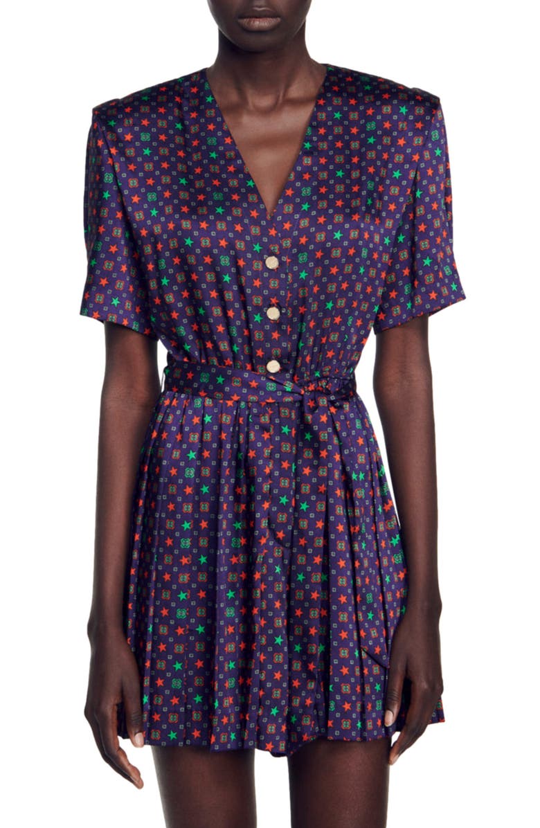 SANDRO Curry Short Sleeve Pleated Dress, Alternate, color,