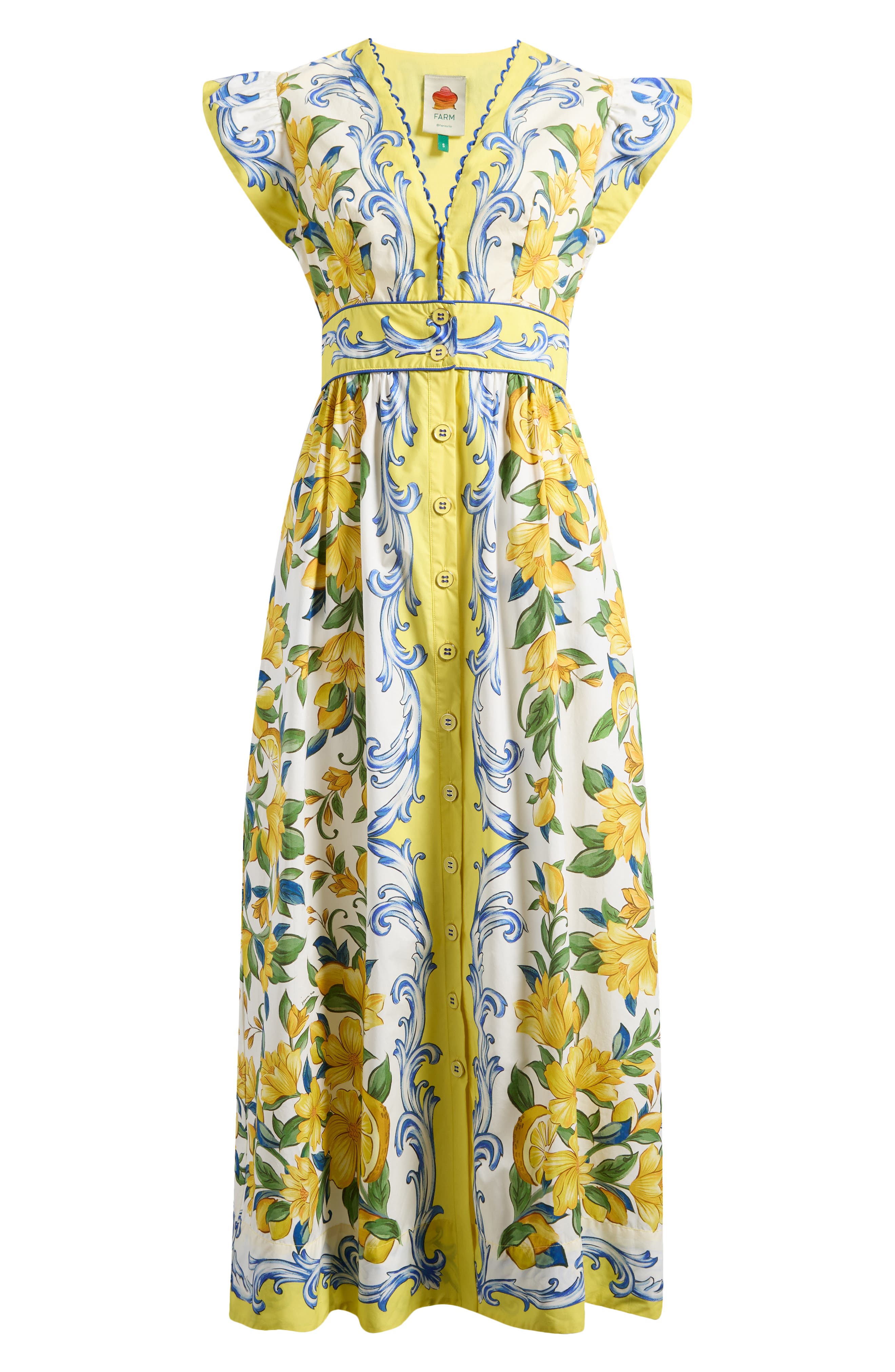 sicily flowers printed cotton midi dress Cotton Blue Sicily Midi Dress for Women