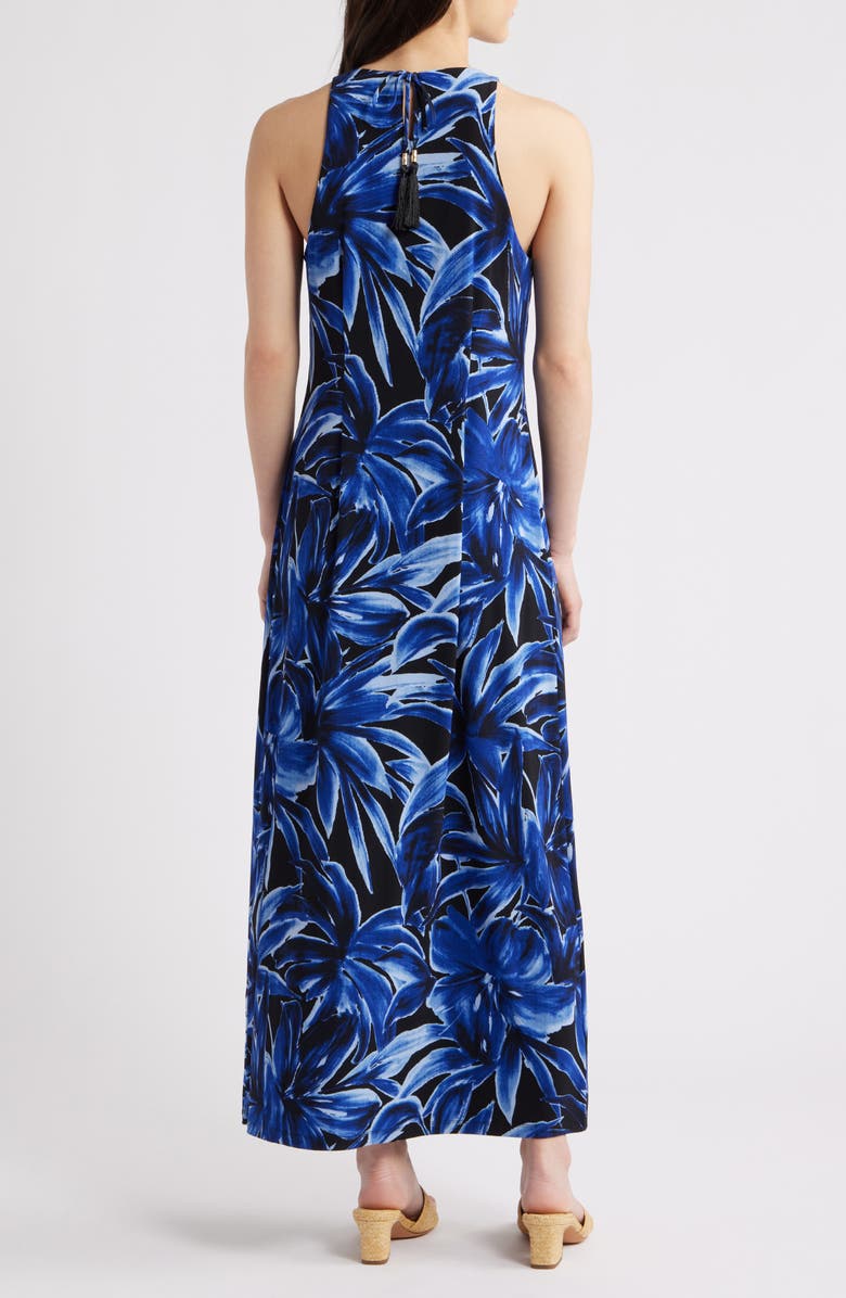 Tommy Bahama Jasmina Bravo Bloom Jewel Neck Maxi Dress, Alternate, color, Black