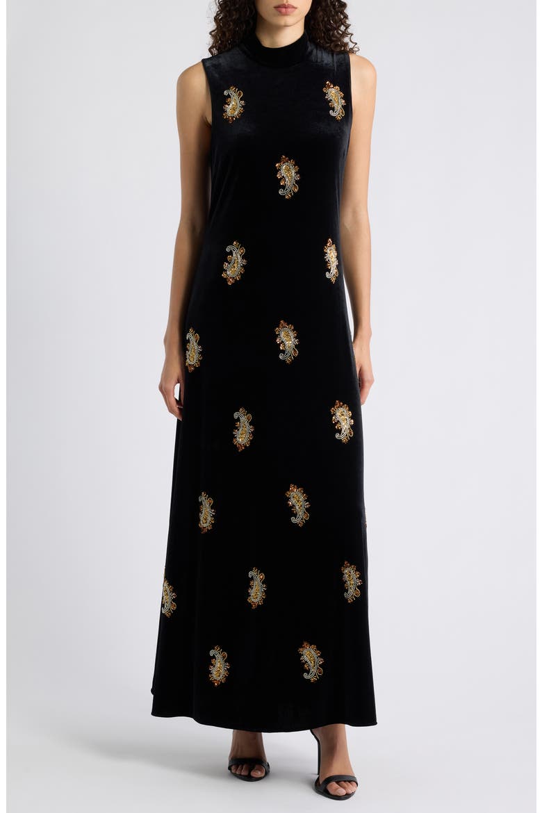 The Vani Velvet Maxi Dress, Main, color, NOIR/ BRONZE GOLD