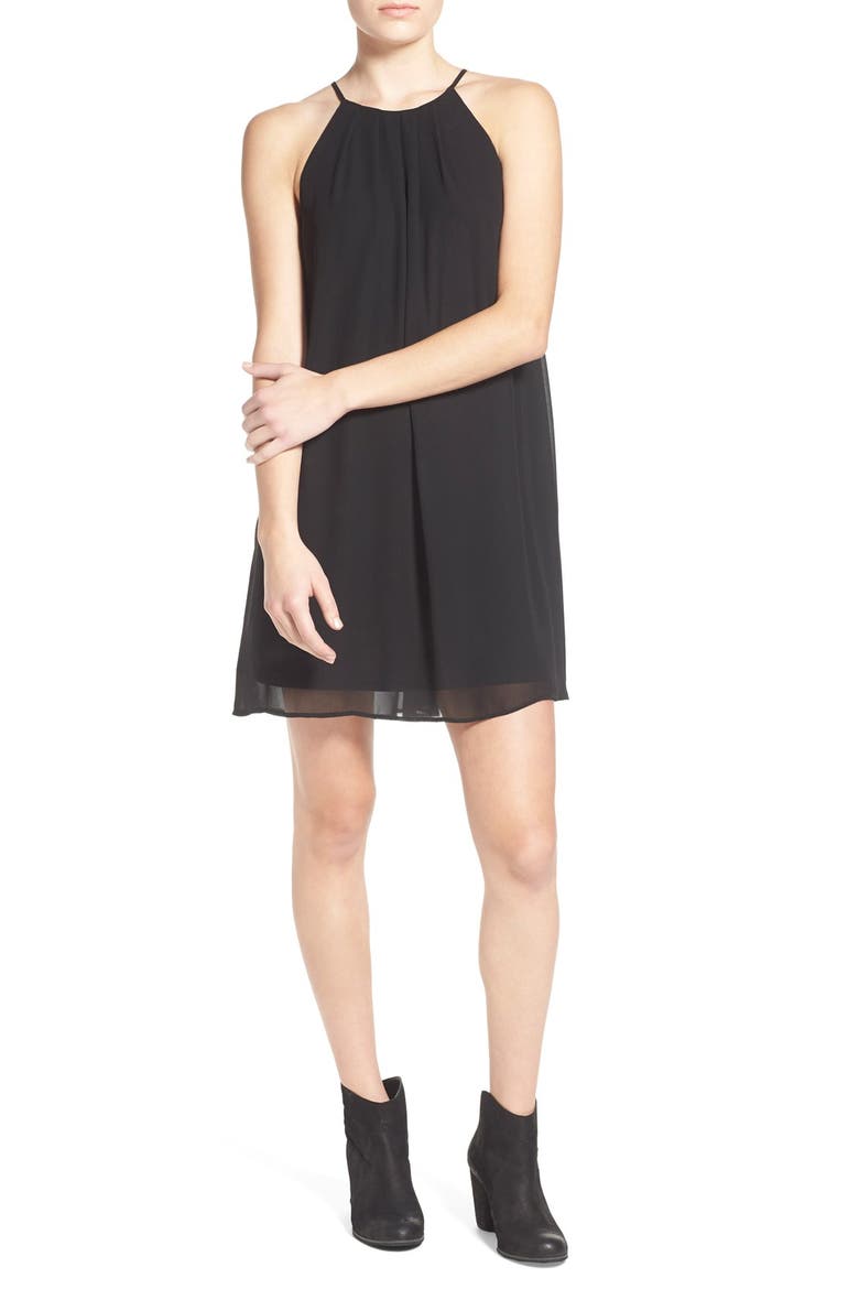 Pleat Detail Chiffon Trapeze Dress, Main, color, BLACK