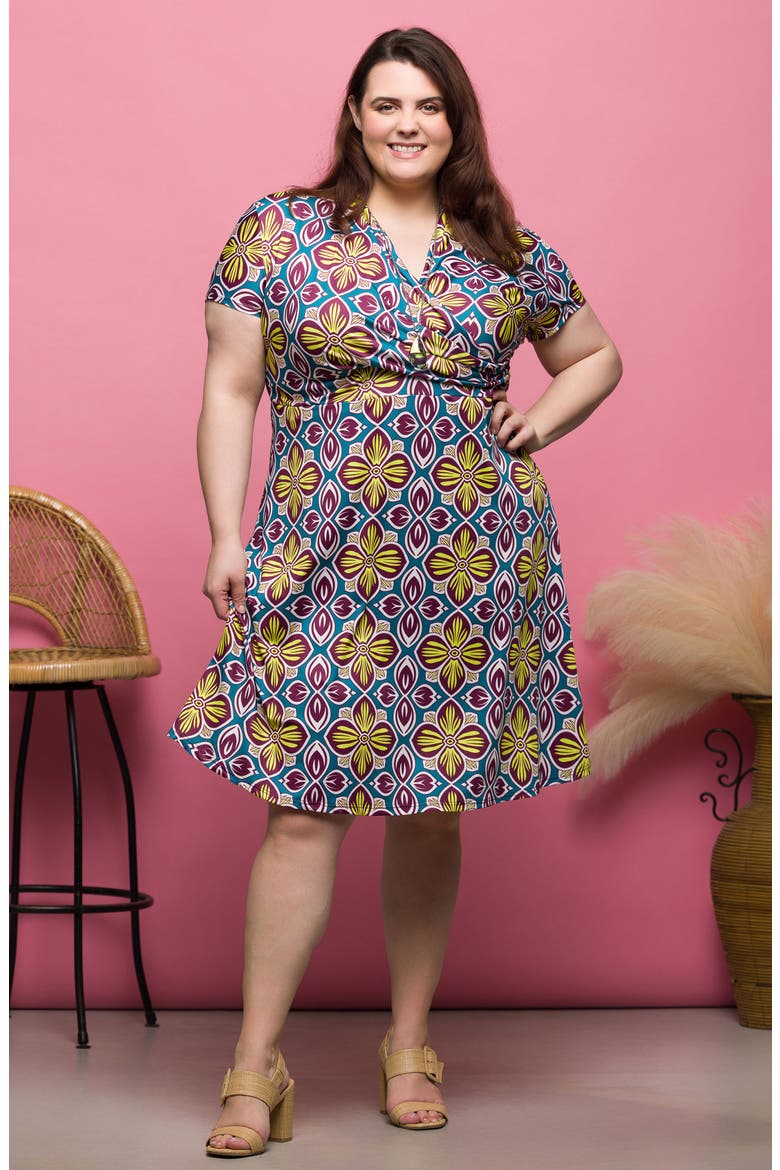 Floral Wrap Front Knit Midi Dress, Alternate, color, YELLOW MULTI