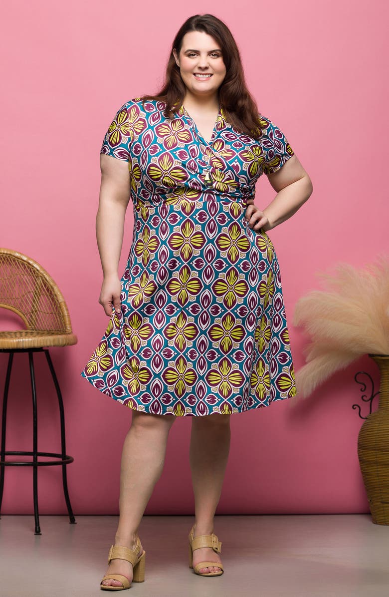 24seven Comfort Apparel Floral Wrap Front Knit Midi Dress, Alternate, color, Yellow Multi