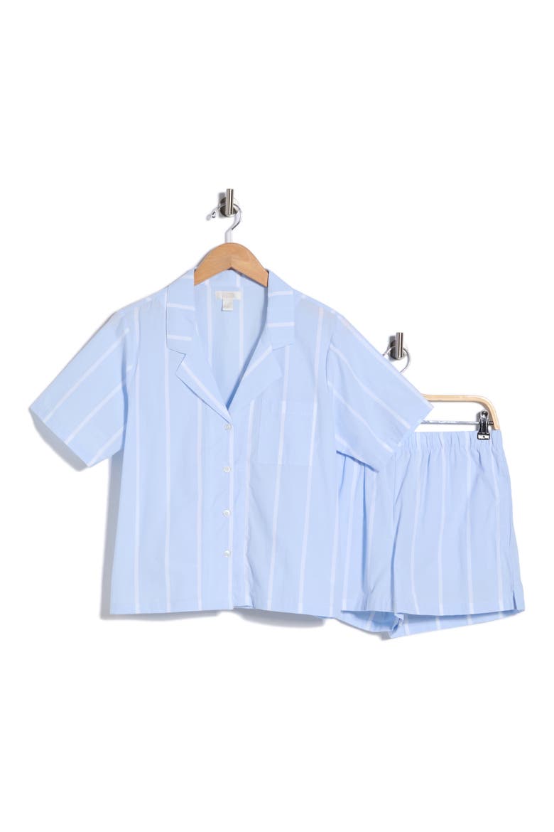 Cotton Short Sleeve Shirt & Shorts Pajamas, Alternate, color, BLUE F- WHITE NINA STRIPE