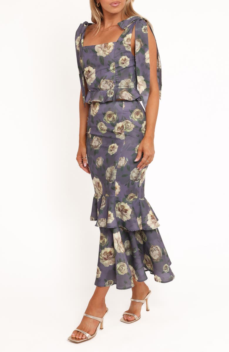 Petal & Pup Luna Floral Crop Peplum Tank & High Waist Skirt Set, Alternate, color, Lavender Floral