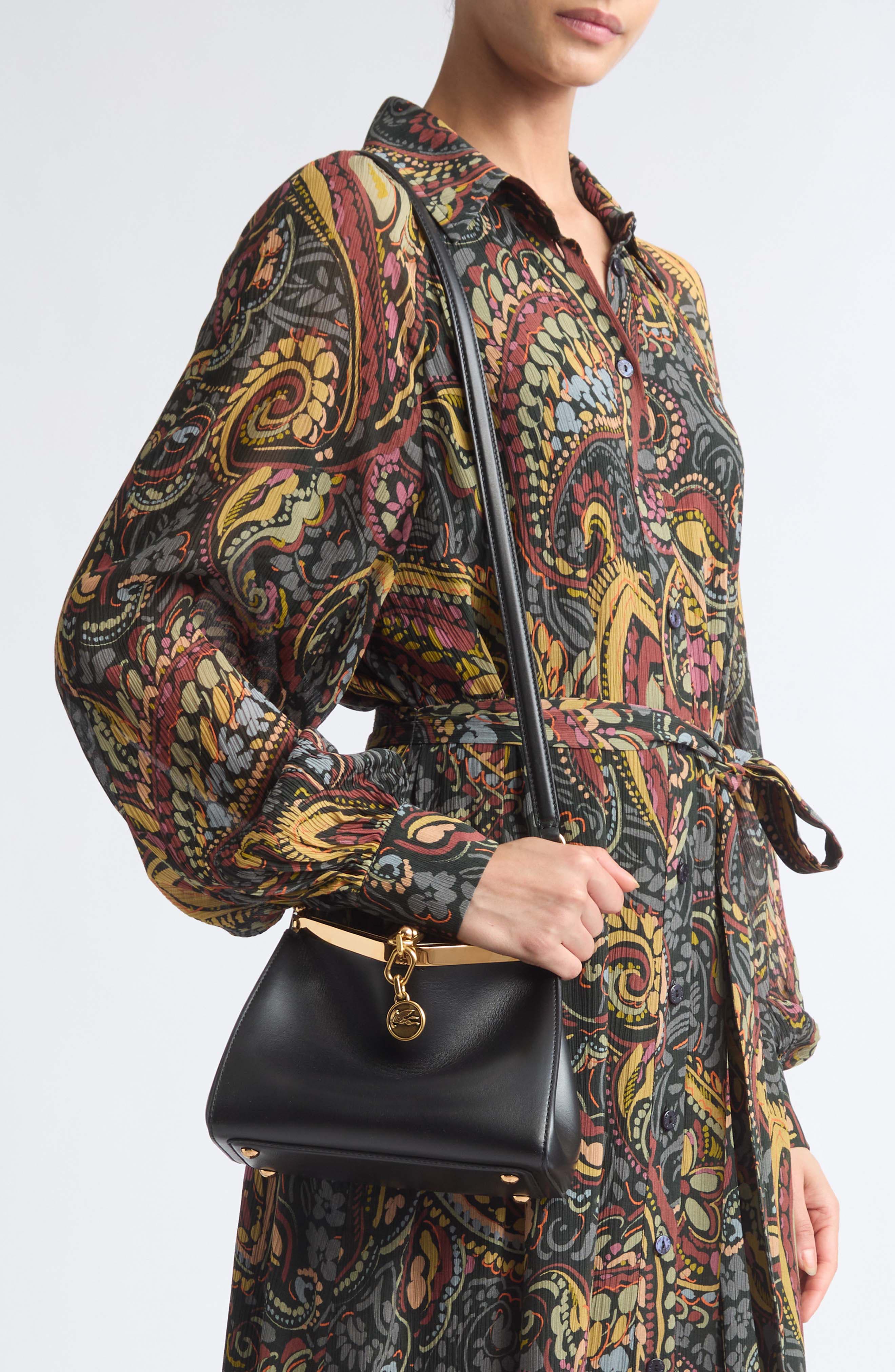 Small Vela Leather Shoulder Bag, Alternate, color, BLACK