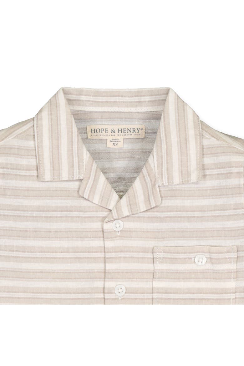 Short Sleeve Button Down Camp Shirt, Alternate, color, Stone Stripe Linen