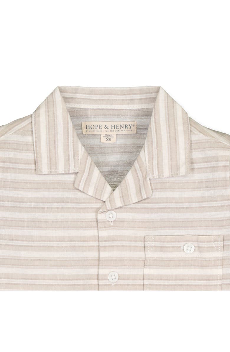 Hope & Henry Short Sleeve Button Down Camp Shirt, Alternate, color, Stone Stripe Linen