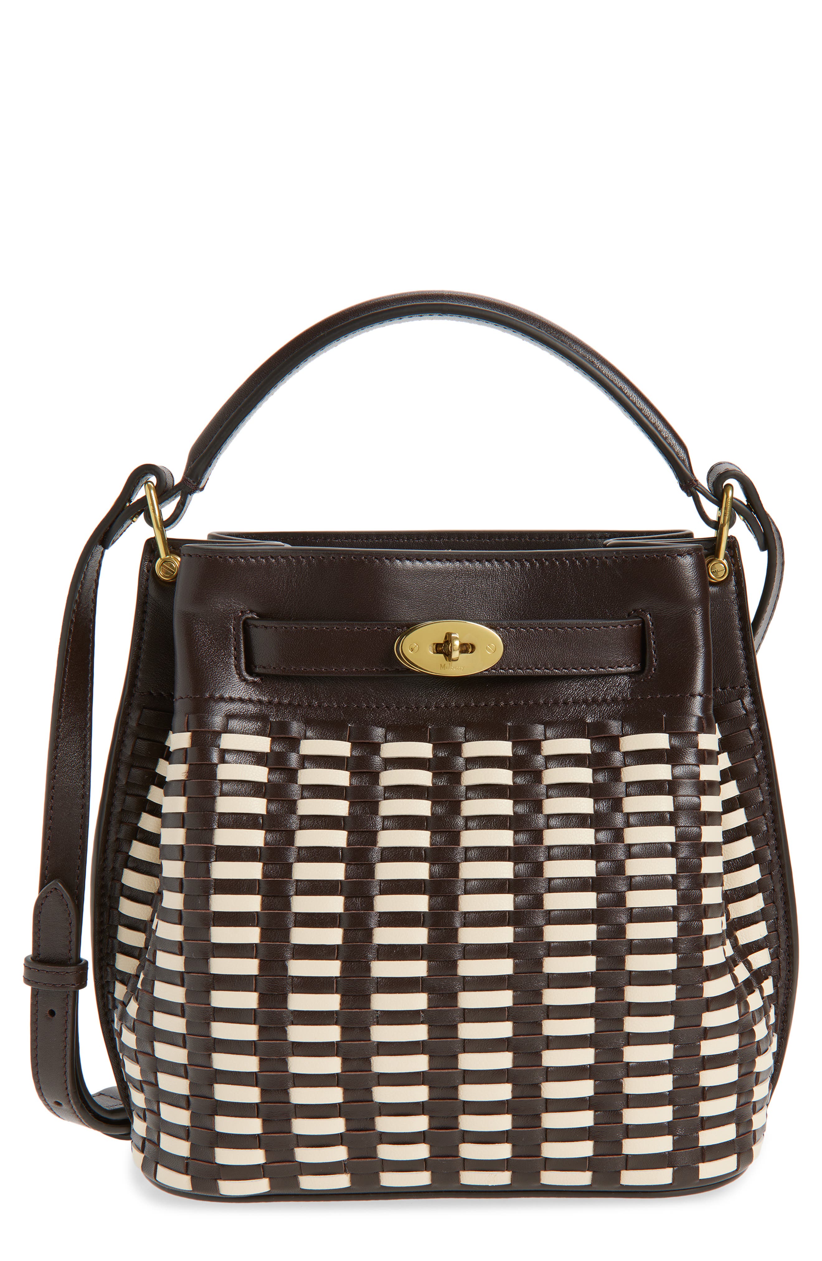Mulberry Islington Woven Leather Bucket Bag, Main, color, Ebony-Crumpet
