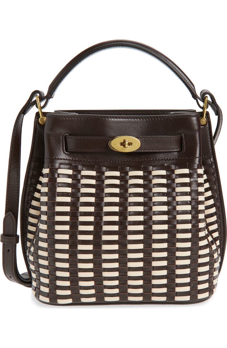 Mulberry Islington Woven Leather Bucket Bag, Main, color, Ebony-Crumpet