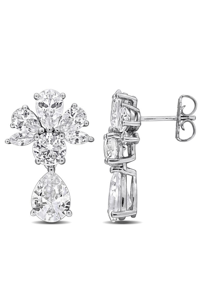Lab-Created White Sapphire Floral Drop Earrings, Main, color, Sterling Silver