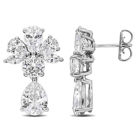 Lab-Created White Sapphire Floral Drop Earrings