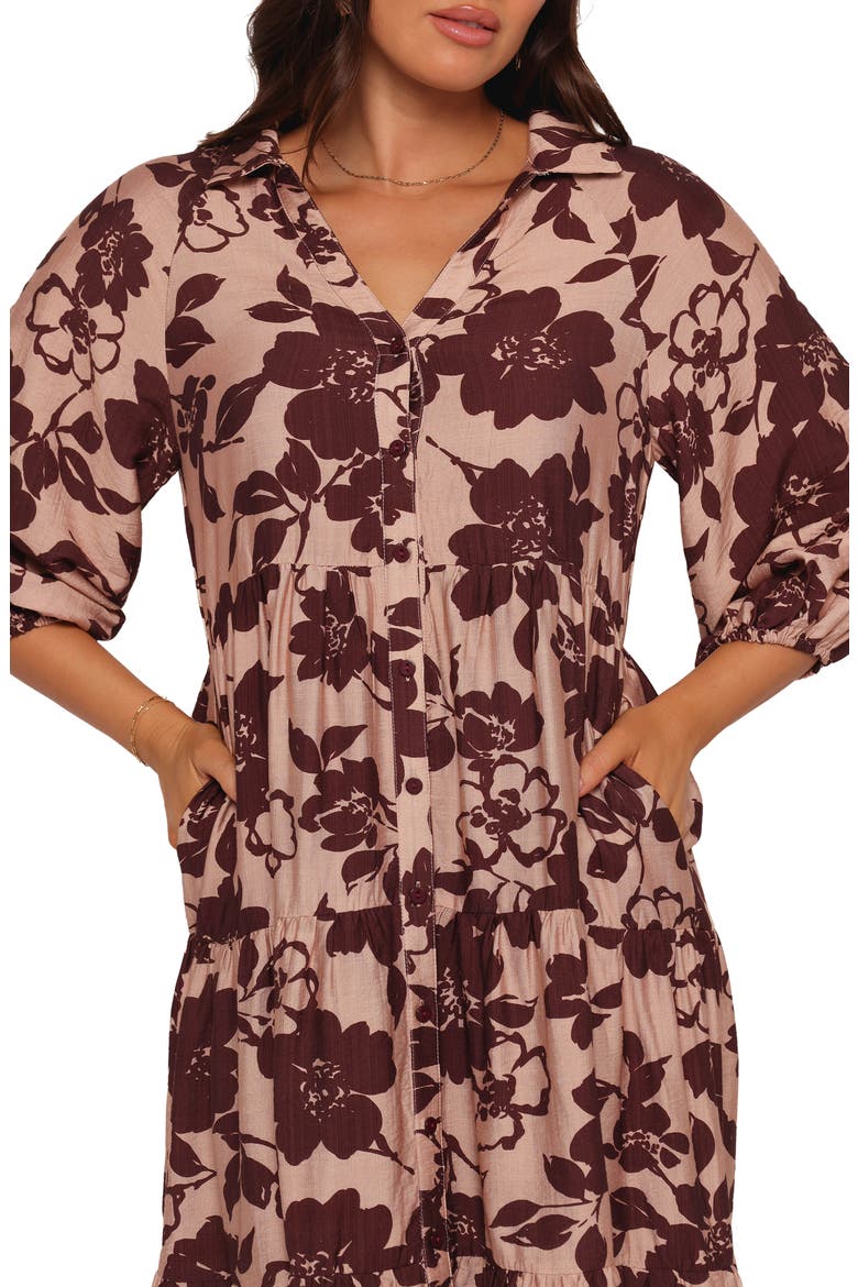 Isaac Floral Midi Shirtdress, Alternate, color, BROWN FLORAL