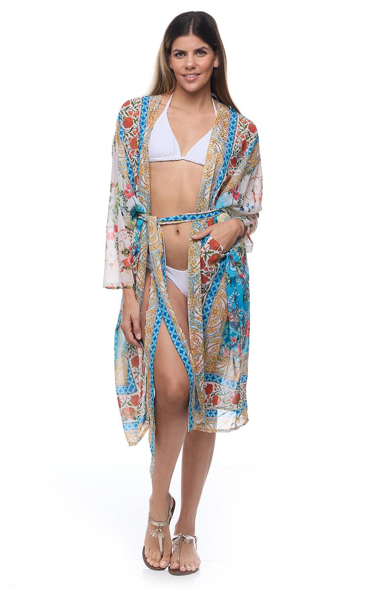 RANEES Floral Pocket Cover-Up Duster, Alternate, color, Blue
