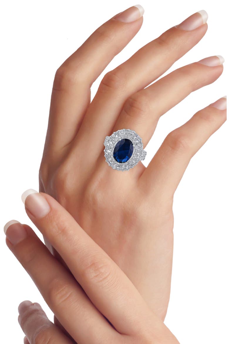 Oval Cubic Zirconia Halo Ring, Alternate, color, BLUE/CLEAR SILVER