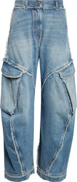 Versace Frayed Raw Cut Wide Leg Cargo Jeans