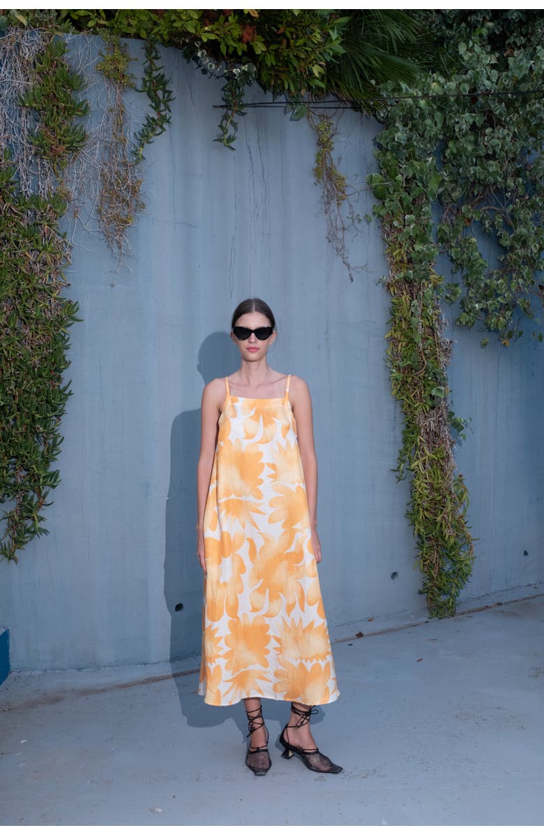 Untitled in Motion Aleah Lightweight Printed Tie-Strap Midi Dress, Alternate, color, Facula Saffron