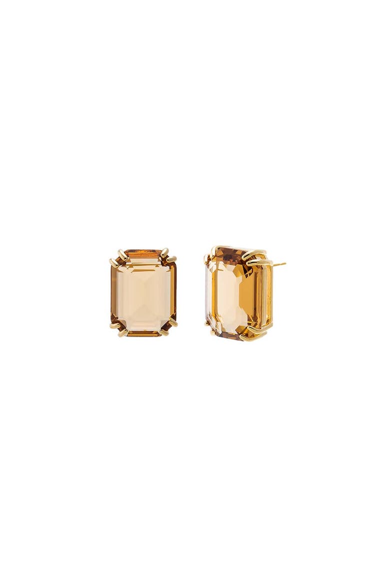 Colored Large Emerald Stud Earring, Main, color, Topaz Yellow