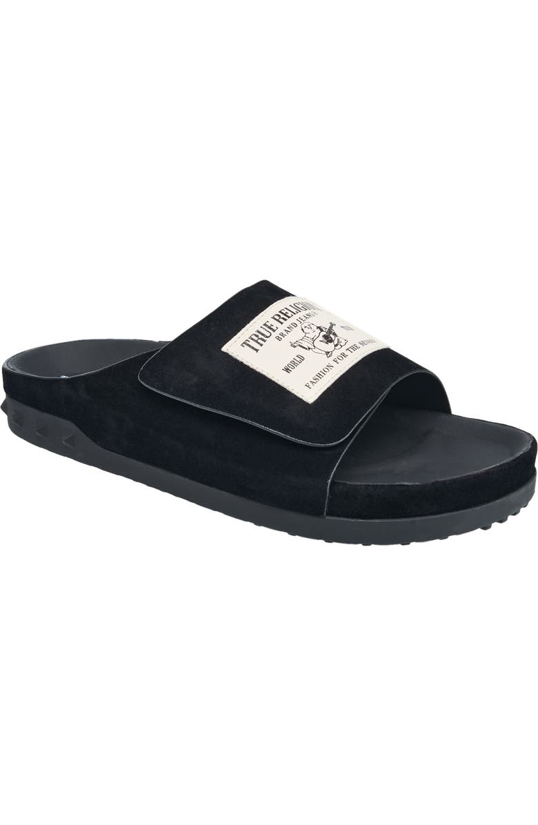 True Religion Cudi Velcro Strap SRS Logo Patch Sandal, Main, color, Black