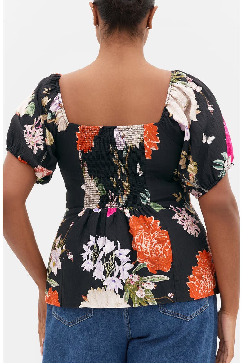 Daydreams Floral Puff Sleeve Peplum Top, Alternate, color, BLK BOTANIQUE B