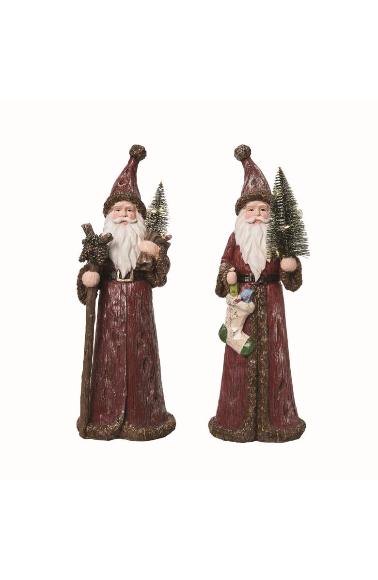 Transpac Large Resin Carved Santa and Tree Set of 2 Christmas Decor, Main, color, Red