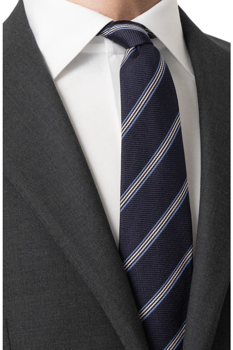 Stripe Silk Tie, Alternate, color, NAVY