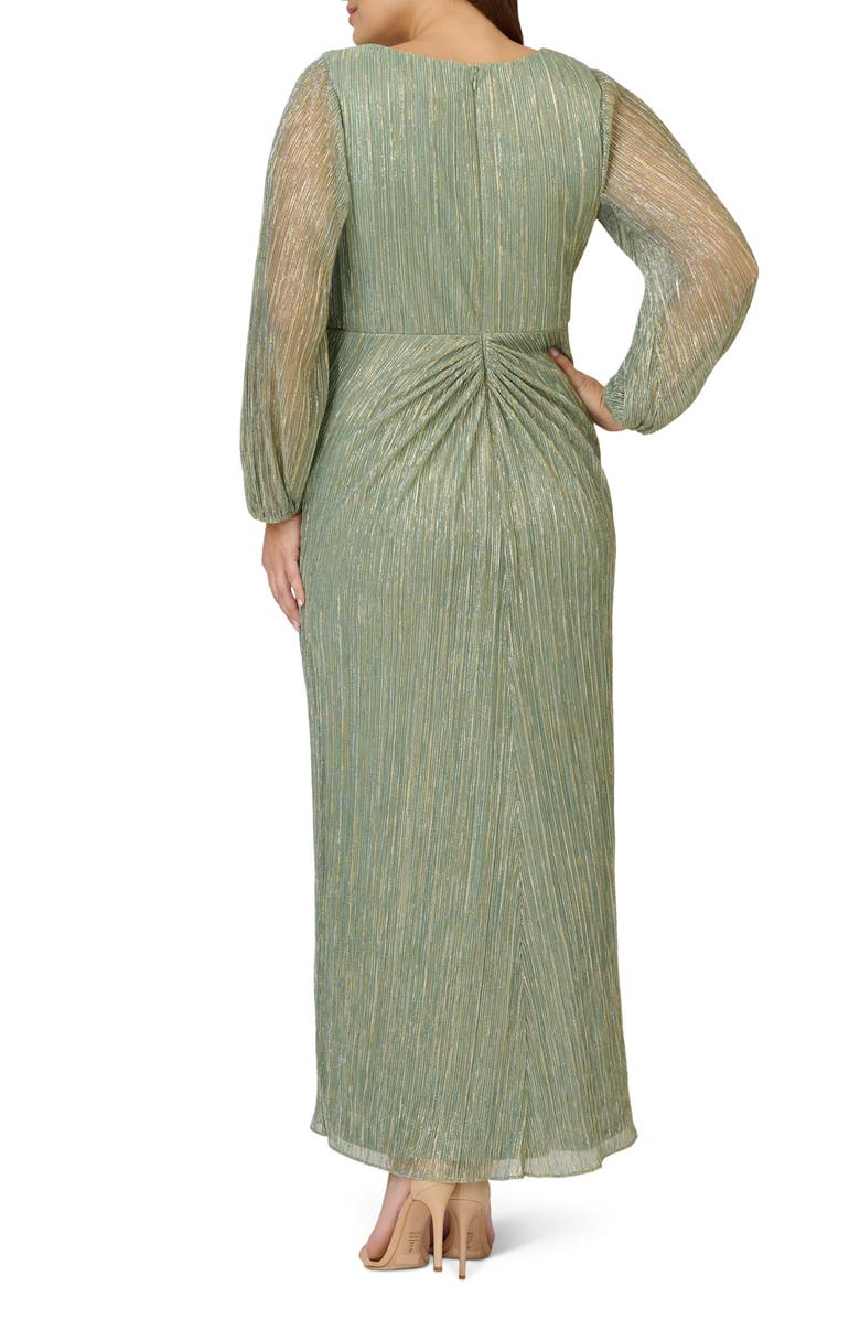 Adrianna Papell Metallic Long Sleeve Mesh Evening Gown, Alternate, color, 