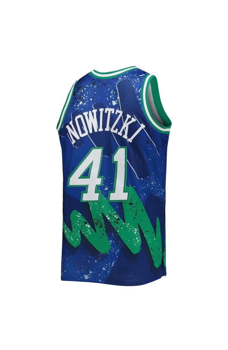 Mitchell & Ness Men's Mitchell & Ness Dirk Nowitzki Blue Dallas Mavericks Hardwood Classics 1998-99 Hyper Hoops Swingman Jersey, Alternate, color,