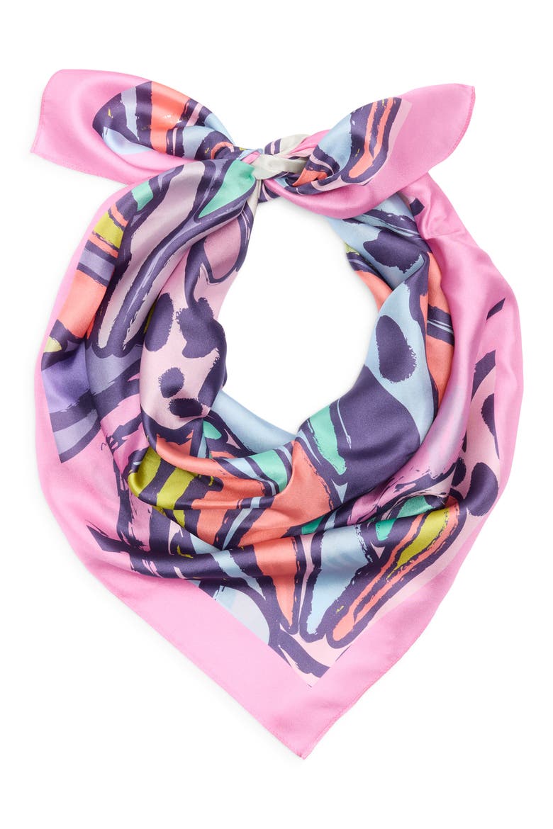 Butterflies Silk Twill Square Scarf, Alternate, color, PINK