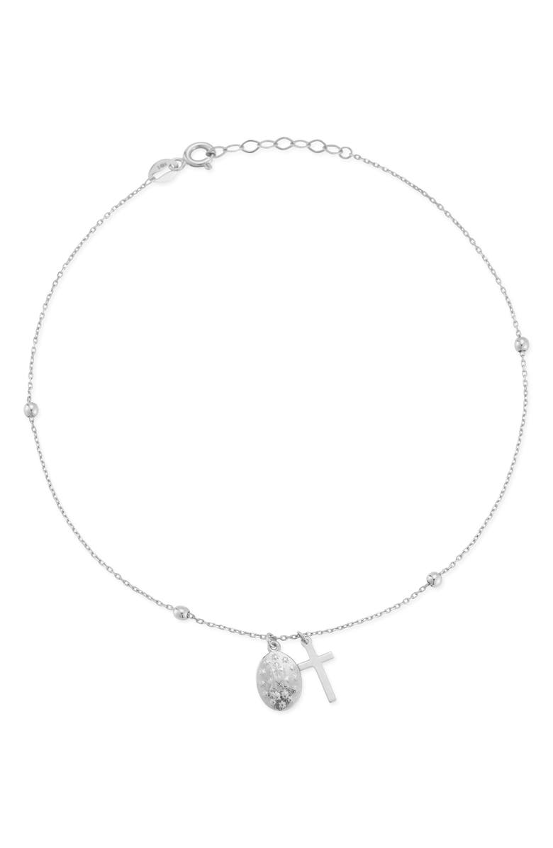 Ember Fine Jewelry Religious Charm 14k Gold Anklet, Main, color, White Gold