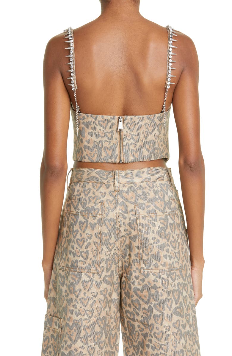 Area Crystal Trim Leopard Print Cotton Blend Top, Alternate, color,