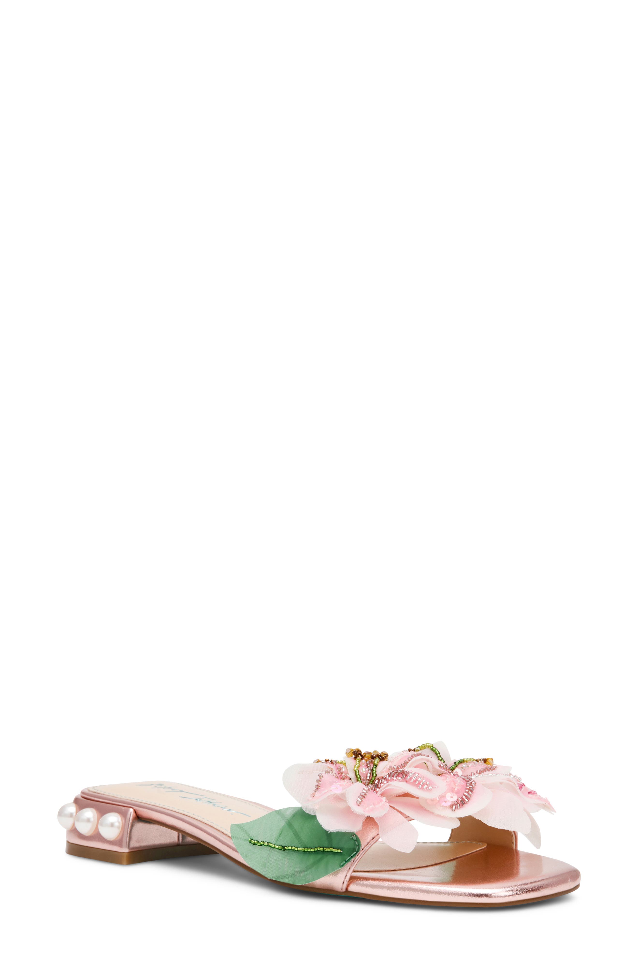Betsey Johnson Rosia Beaded Flower Sandal, Main, color, Light Pink