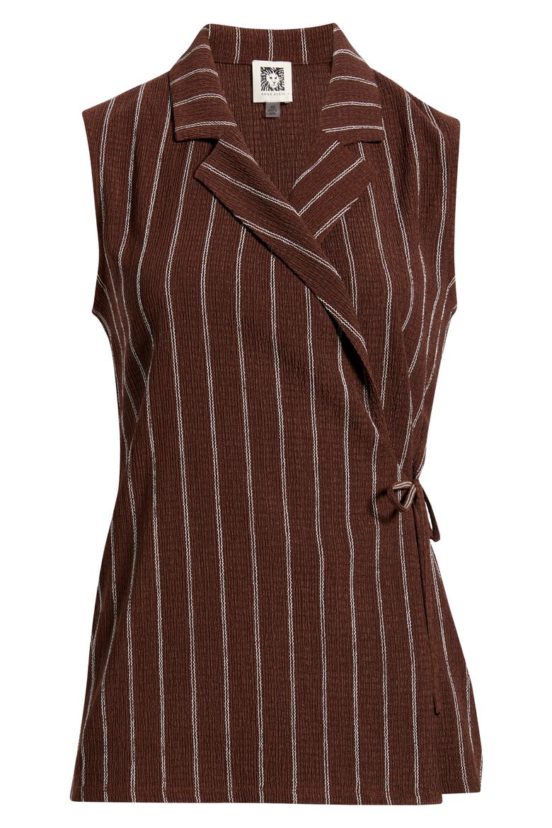 Notch Lapel Stripe Wrap Top, Alternate, color, DARK CHOCOLATE/ WHITE