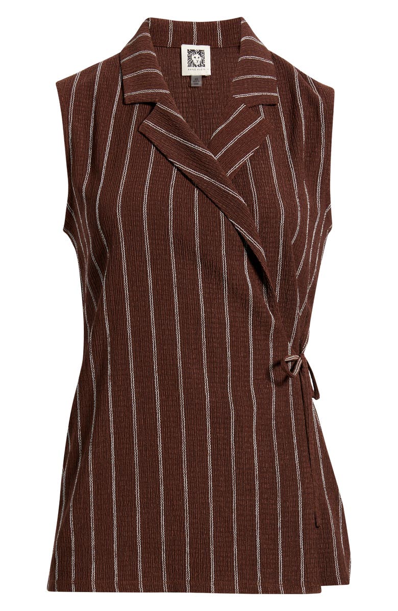 Anne Klein Notch Lapel Stripe Wrap Top, Alternate, color, Dark Chocolate/ White