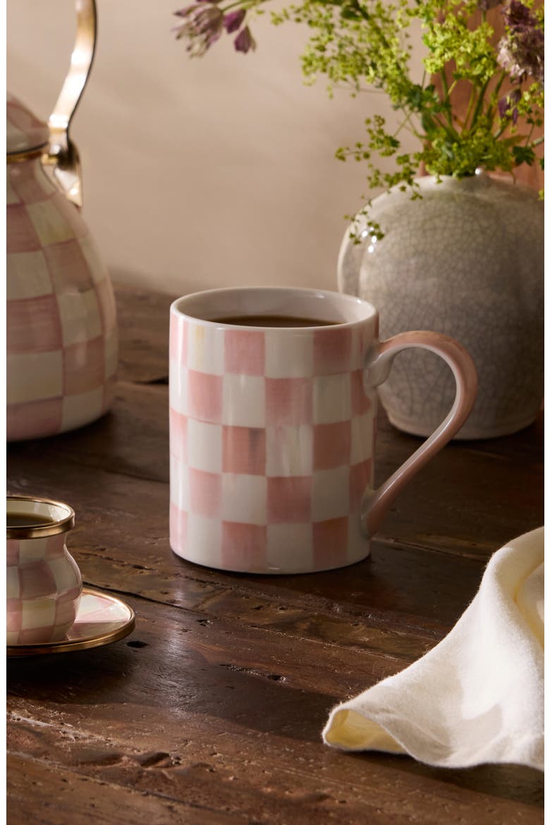 Rosy Check Set of 2 Espresso Cups & Saucers, Alternate, color, ROSY