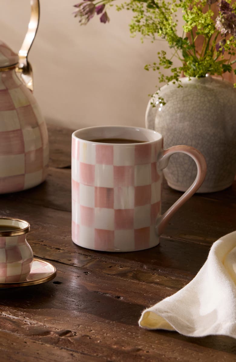MACKENZIE CHILDS Rosy Check Set of 2 Espresso Cups & Saucers, Alternate, color, Rosy