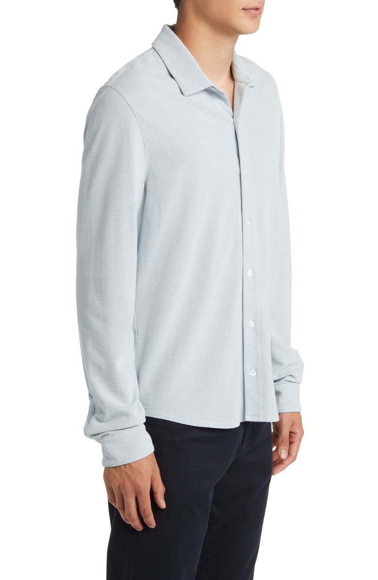 Vince Cotton Piqué Knit Button-Up Shirt, Alternate, color, Lake Blue