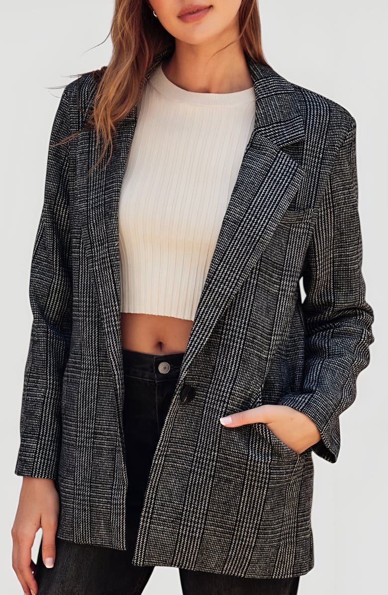 Modenaire Plaid Single-Breasted Blazer with Notched Lapels and Front Pockets, Alternate, color,